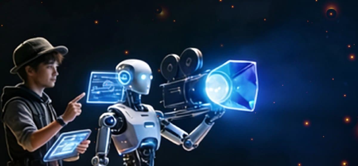 B4B 2025/26 campaign artwork: a creator working beside an AI robot camera